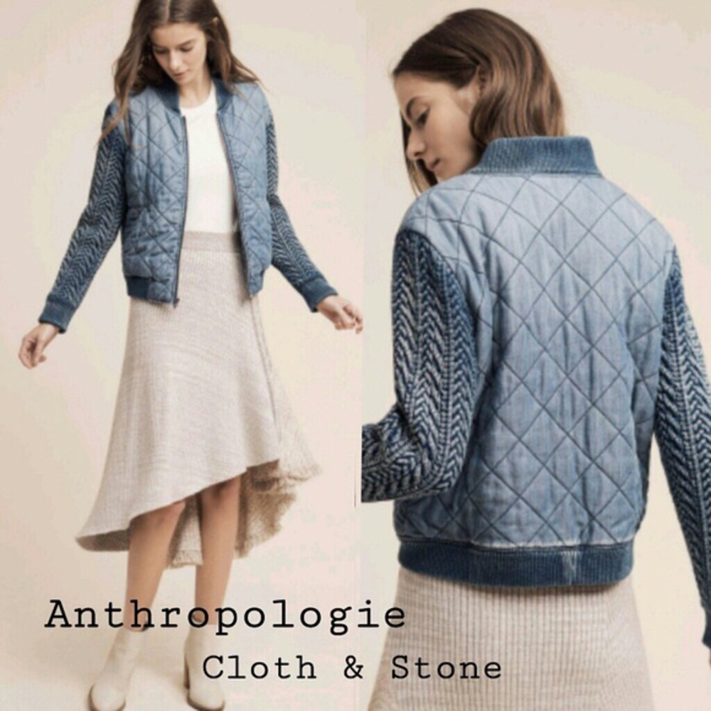 Quilted Blue Chambray Bomber Jacket